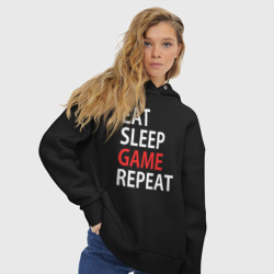 Женское худи Oversize хлопок Eat sleep game repeat - фото 2