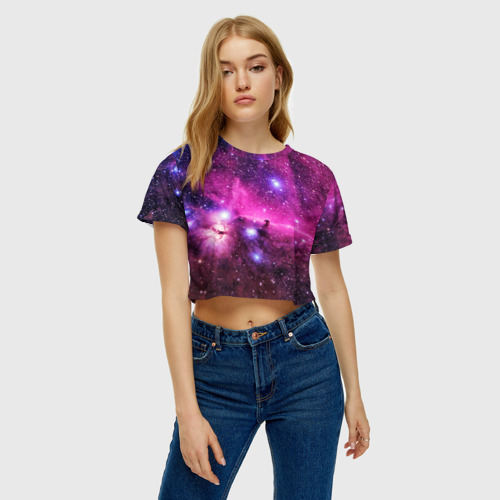 Женская футболка Crop-top 3D Космос, цвет 3D печать - фото 3