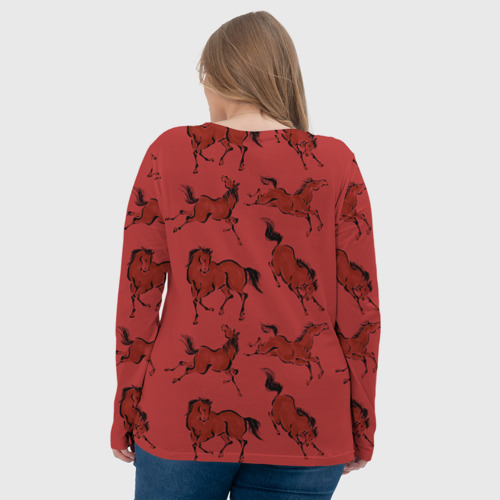 Женский лонгслив 3D Красные кони, цвет 3D печать - фото 7