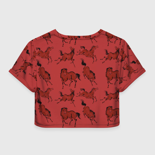 Женская футболка Crop-top 3D Красные кони, цвет 3D печать - фото 2