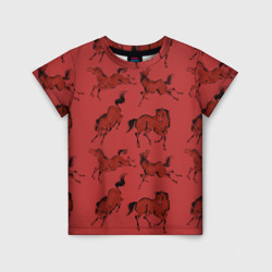 Детская футболка 3D Красные кони