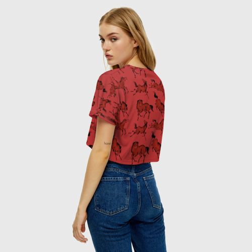 Женская футболка Crop-top 3D Красные кони, цвет 3D печать - фото 5