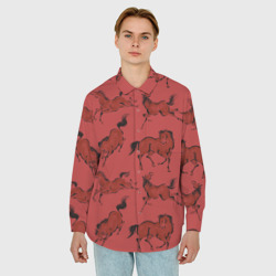 Мужская рубашка oversize 3D Красные кони - фото 2