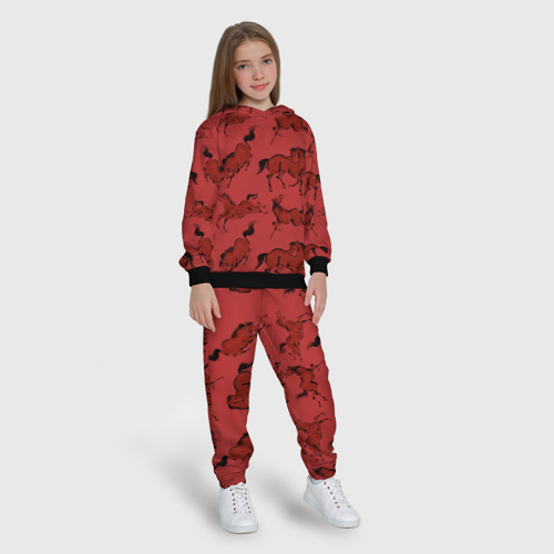 Детский костюм с толстовкой 3D Красные кони, цвет черный - фото 5