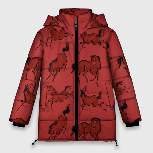Женская зимняя куртка Oversize Красные кони, цвет черный