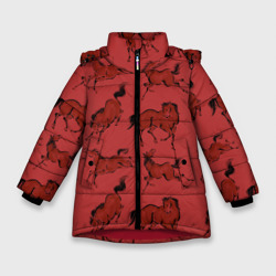 Зимняя куртка для девочек 3D Красные кони