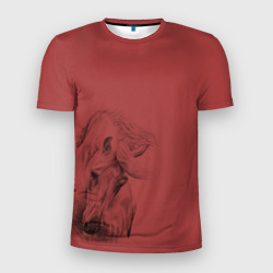 Мужская футболка 3D Slim Конь на красном фоне