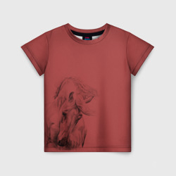 Детская футболка 3D Конь на красном фоне