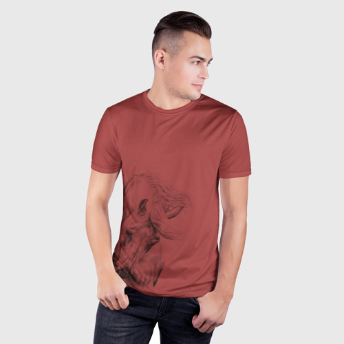 Мужская футболка 3D Slim Конь на красном фоне, цвет 3D печать - фото 3
