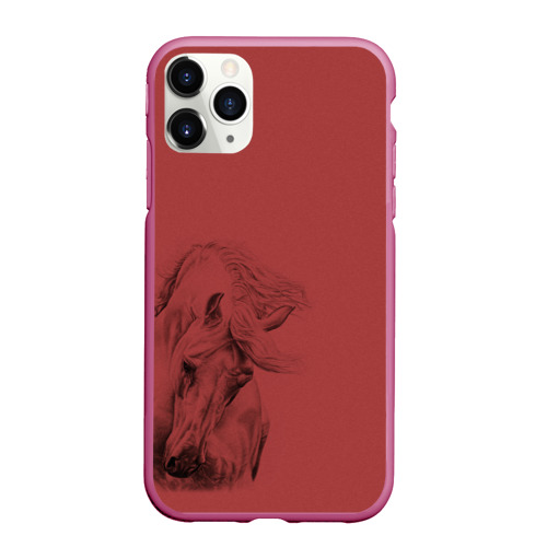 Чехол для iPhone 11 Pro матовый Конь на красном фоне, цвет малиновый