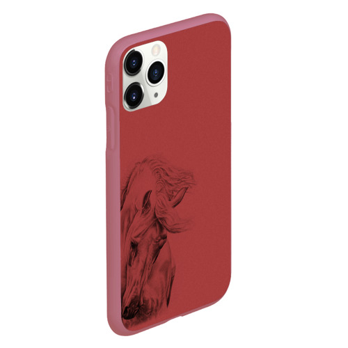 Чехол для iPhone 11 Pro матовый Конь на красном фоне, цвет малиновый - фото 3