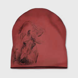 Шапка 3D Конь на красном фоне