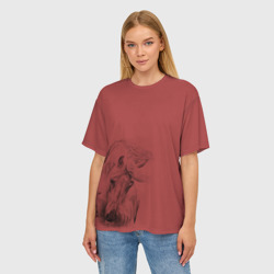 Женская футболка oversize 3D Конь на красном фоне - фото 2
