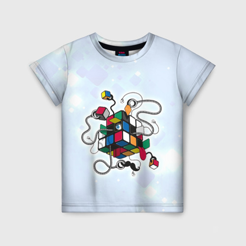 Детская футболка с принтом Кубик Рубика, вид спереди №1