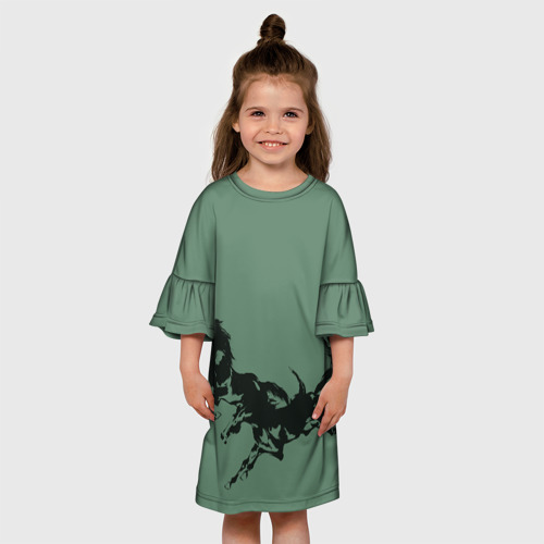 Детское платье 3D Черные кони, цвет 3D печать - фото 4