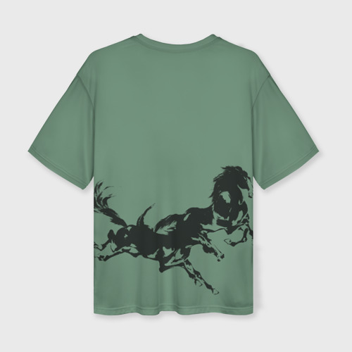 Женская футболка oversize 3D Черные кони, цвет 3D печать - фото 2