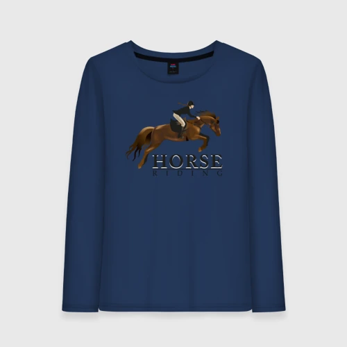 Женский лонгслив хлопок с принтом Horse riding, вид спереди #2