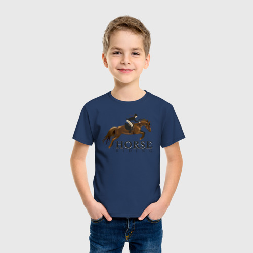 Детская футболка хлопок Horse riding, цвет темно-синий - фото 3