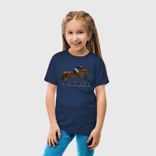 Детская футболка хлопок Horse riding, цвет темно-синий - фото 5