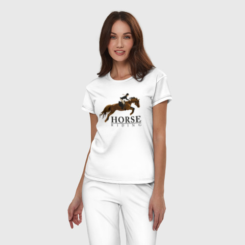 Женская пижама хлопок Horse riding, цвет белый - фото 3