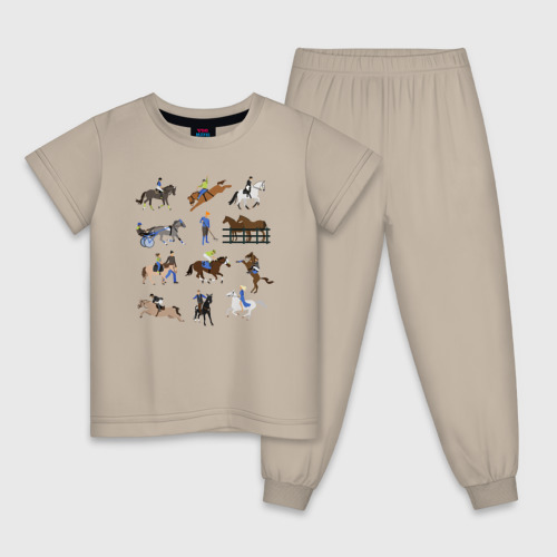 Детская пижама хлопок Конный виды спорта, цвет миндальный