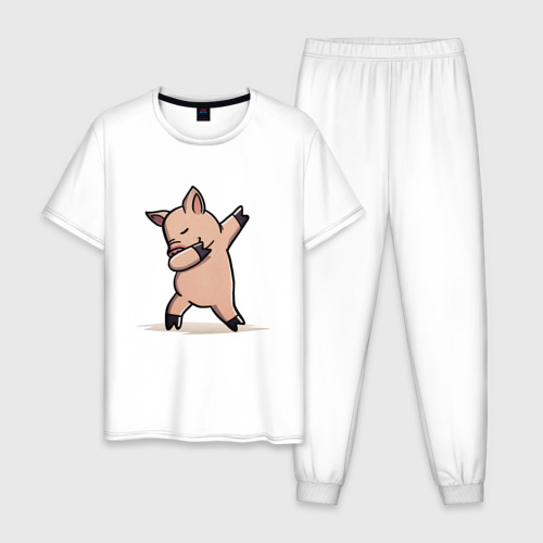Мужская пижама хлопок с принтом Dabbing Pig, вид спереди #2