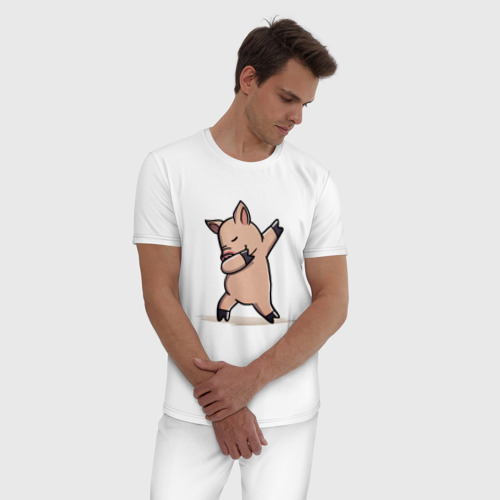 Мужская пижама хлопок с принтом Dabbing Pig, фото на моделе #1