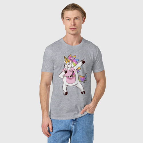 Мужская футболка хлопок с принтом Dabbing Unicorn, фото на моделе #1