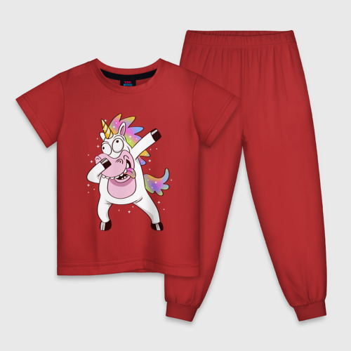 Детская пижама хлопок с принтом Dabbing Unicorn, вид спереди #2