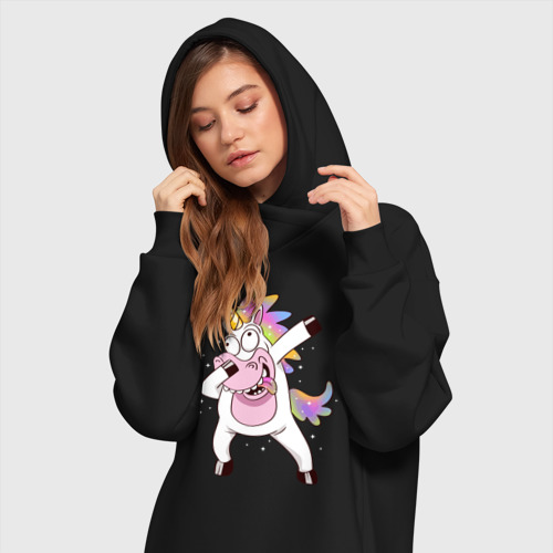 Платье-худи хлопок Dabbing Unicorn, цвет черный - фото 3