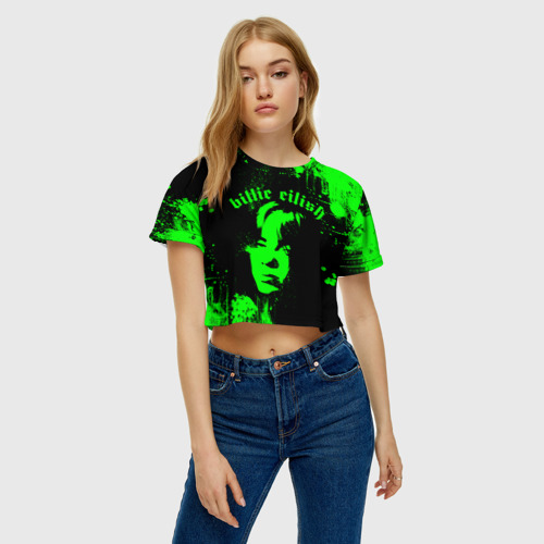 Женская футболка Crop-top 3D Billie Eilish, цвет 3D печать - фото 3