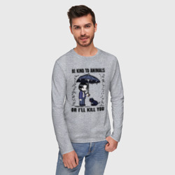 Мужской лонгслив хлопок Be kind to animals or I'll kil - мультяшный Джон Уик - фото 2