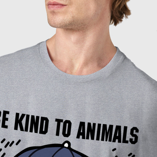 Мужская футболка хлопок Be kind to animals or I'll kil, цвет меланж - фото 6
