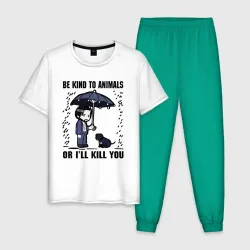 Мужская пижама с белой футболкой хлопок Be kind to animals or I'll kil - мультяшный Джон Уик