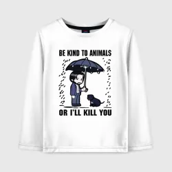 Детский лонгслив хлопок Be kind to animals or I'll kil - мультяшный Джон Уик