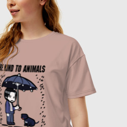 Женская футболка хлопок Oversize Be kind to animals or I'll kil - фото 2