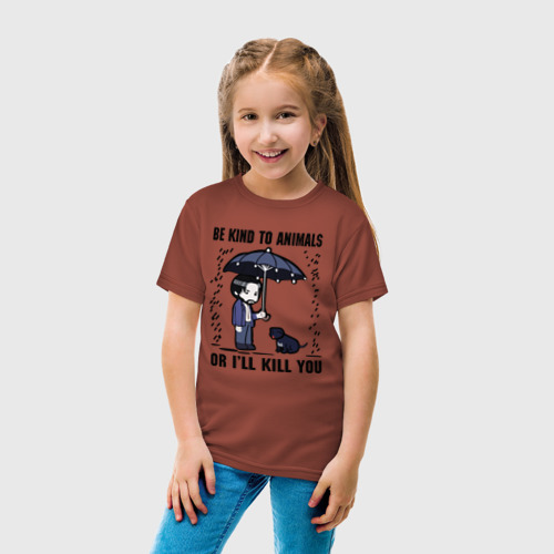 Детская футболка хлопок Be kind to animals or I'll kil, цвет кирпичный - фото 5