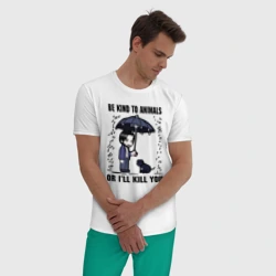 Мужская пижама с белой футболкой хлопок Be kind to animals or I'll kil - мультяшный Джон Уик - фото 2