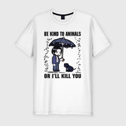 Мужская футболка хлопок Slim Be kind to animals or I'll kil - мультяшный Джон Уик