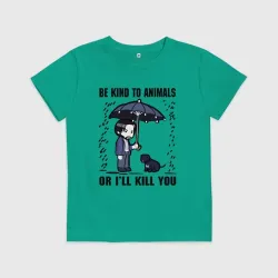 Детская футболка хлопок Be kind to animals or I'll kil - мультяшный Джон Уик