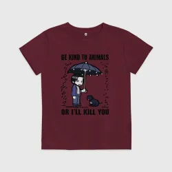 Детская футболка хлопок Be kind to animals or I'll kil - мультяшный Джон Уик