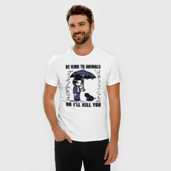 Мужская футболка хлопок Slim Be kind to animals or I'll kil - мультяшный Джон Уик - фото 2