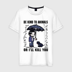 Мужская футболка хлопок Be kind to animals or I'll kil - мультяшный Джон Уик