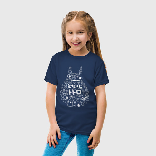 Детская футболка хлопок с принтом Силуэт Тоторо из деталей, вид сбоку #3