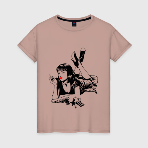 Женская футболка хлопок с принтом Мия Уоллес Криминальное чтиво, вид спереди #2