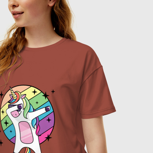 Женская футболка хлопок Oversize Dab Unicorn, цвет кирпичный - фото 3