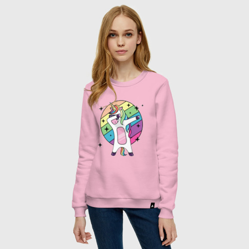 Женский свитшот хлопок Dab Unicorn, цвет светло-розовый - фото 3