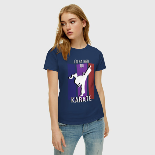 Женская футболка хлопок I`d rather do karate, цвет темно-синий - фото 3