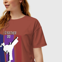Женская футболка хлопок Oversize I`d rather do karate - фото 2