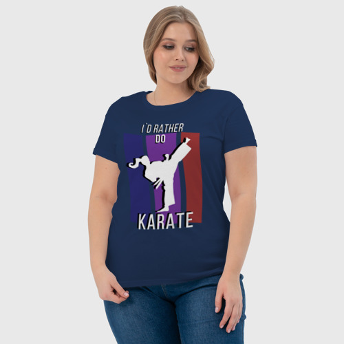 Женская футболка хлопок I`d rather do karate, цвет темно-синий - фото 6